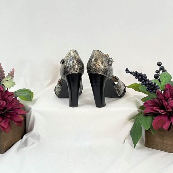 Snakeskin Curved Heel Sandals | Levity - Picture 3 of 5